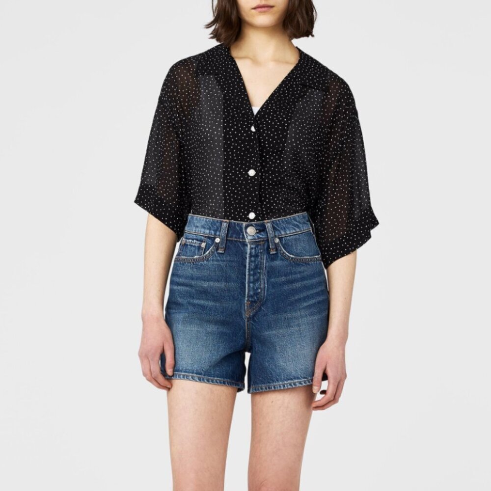 Rag & Bone Maya High-Rise Shorty Short Charlock Medium Blue, size 26